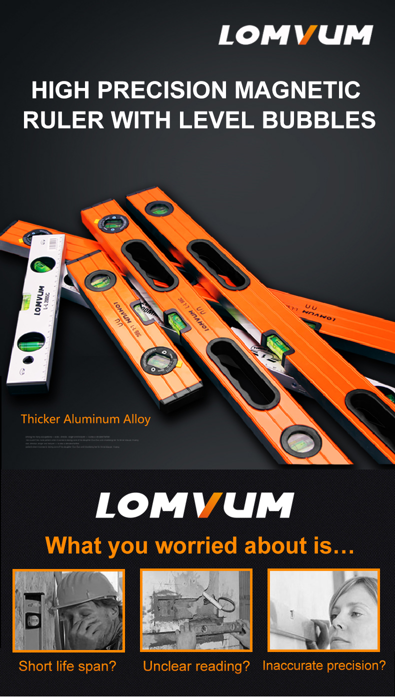 LOMVUM 600mm High Precision Spirit Level Magnetic High Bearing Ruler Lever Bubbles Horizontal Ruler Level