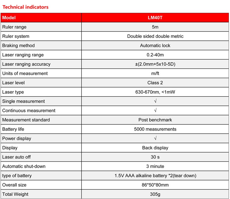 UNI-T LM40T 40M 2-in-1 Laser Tape Measure Digital Laser Rangefinder with LCD Digital Display