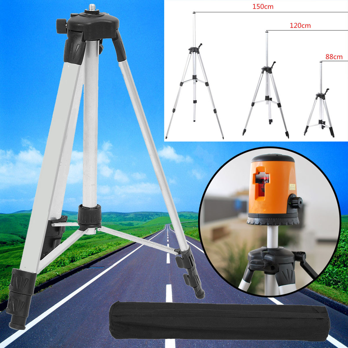 1.5M Universal Adjustable Alloy Tripod Stand Extension For Laser Air Level with Bag