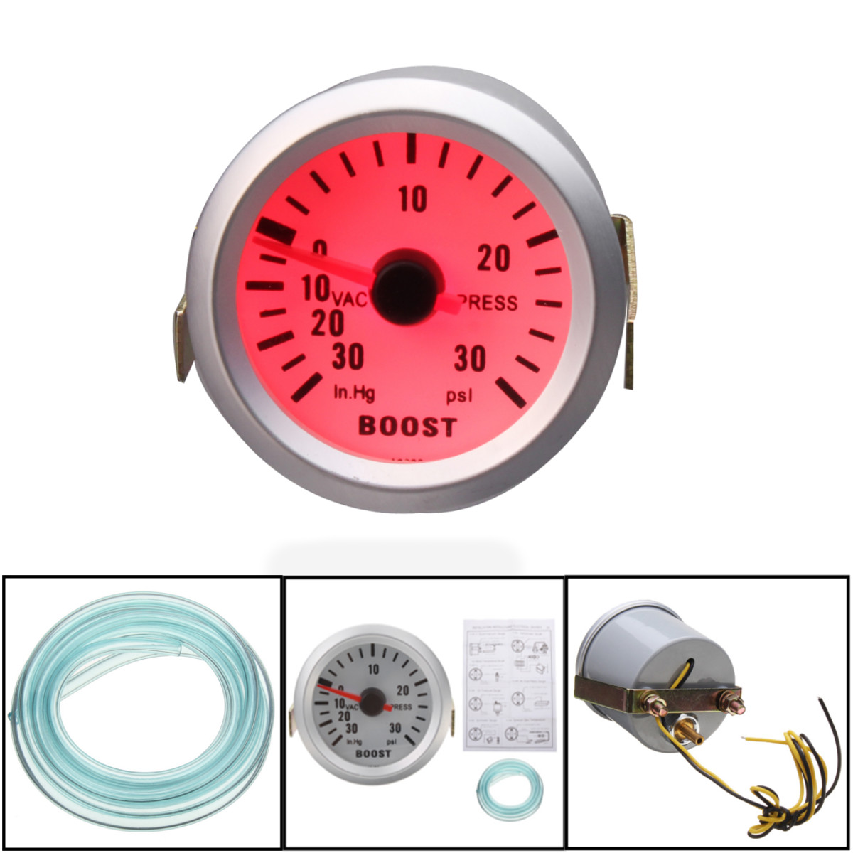 2 inch 52mm Universal Car Red LED Pressure Turbo Boost Gauge Meter 30 Psi with Hose