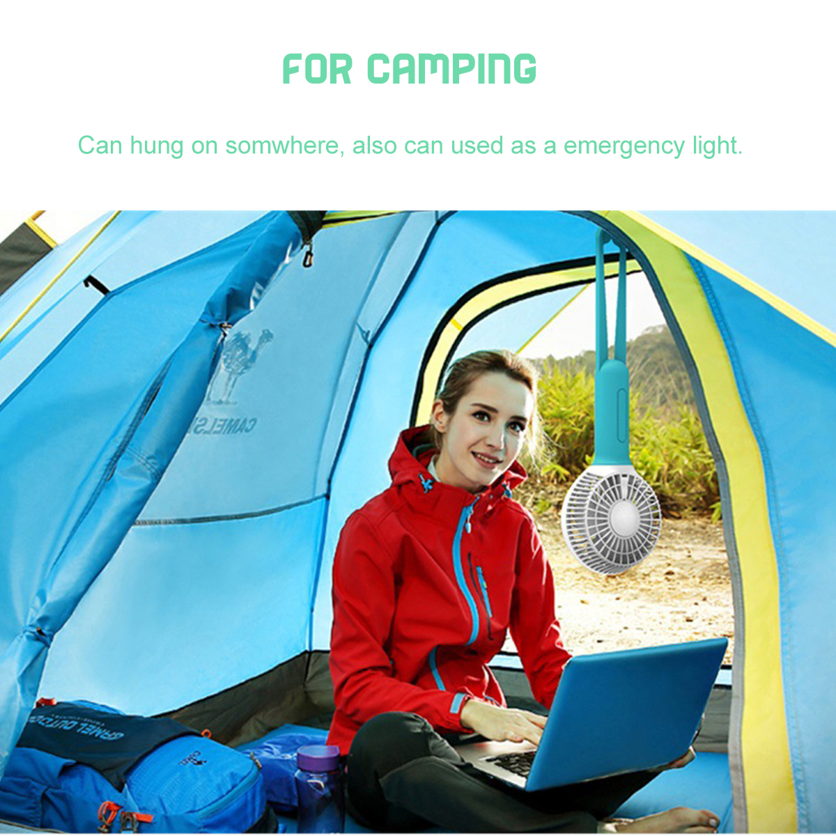 USB Cooling Fan Portable Handheld Fan 3 Speed Mini Fan LED light 2200mAh Battery Hanging Fan