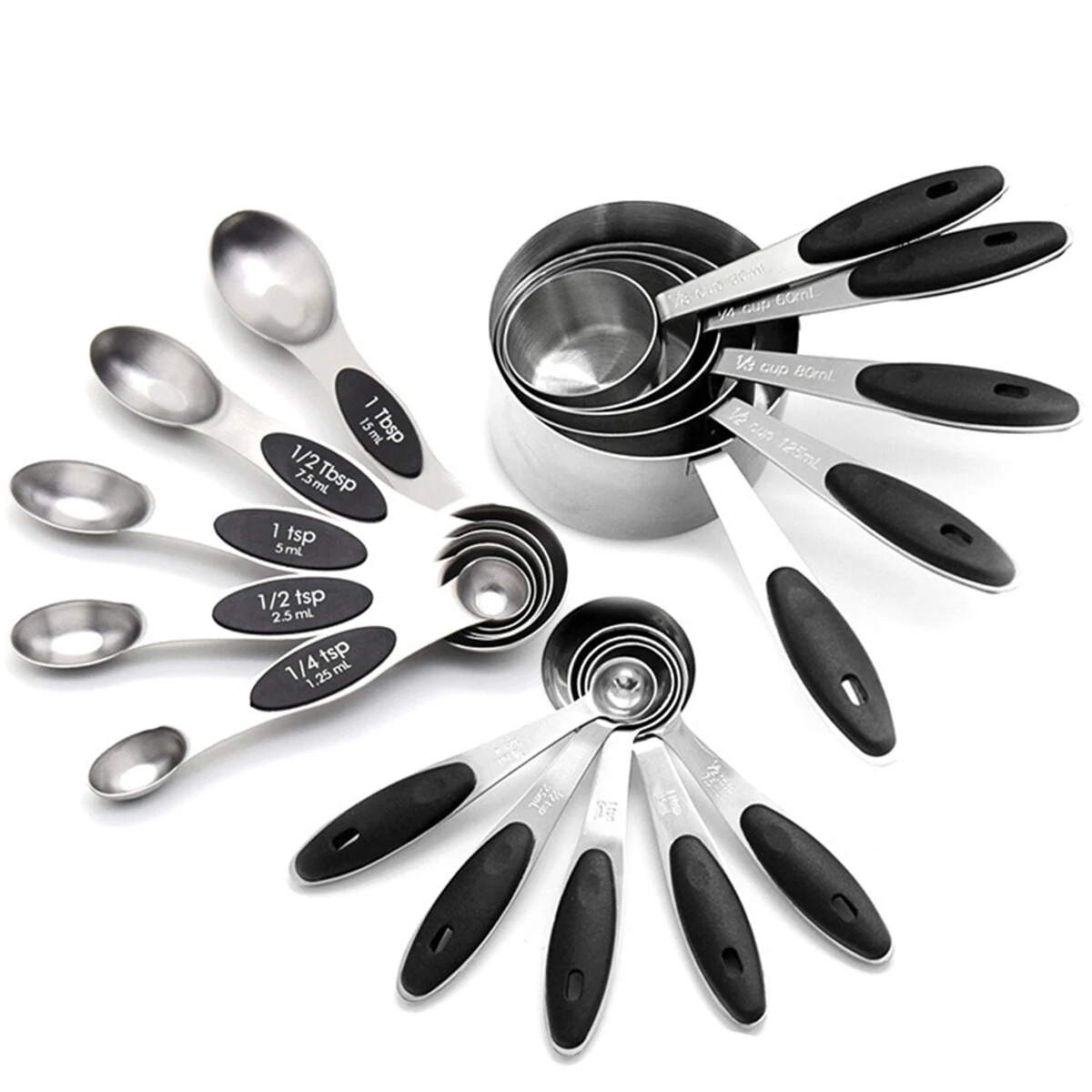 16PCS Silicone Handle Stainless Steel Measuring Cup & Magnetic Spoon Set - Image 3