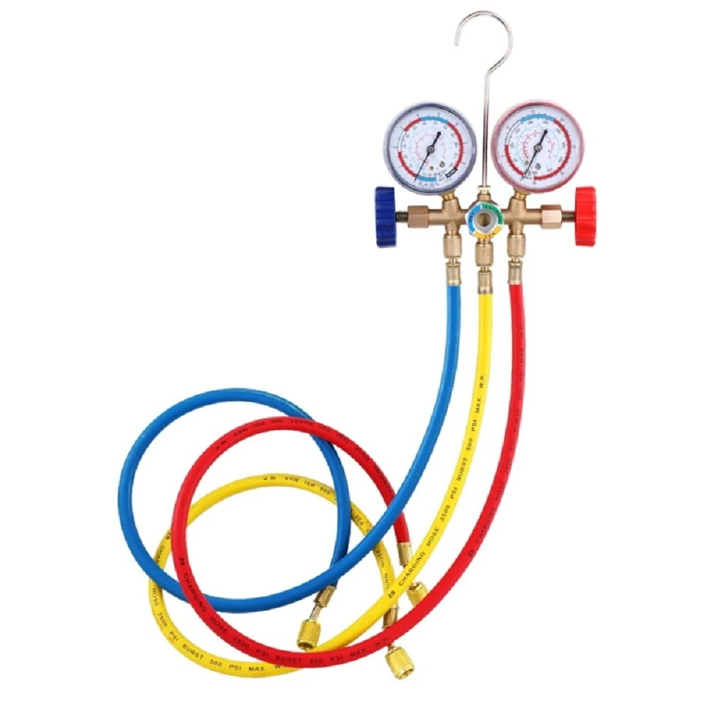 R12 R22 R404A R134A Refrigerant Manifold Gauge Set | AC HVAC Tools with Hose & Hook - Image 4