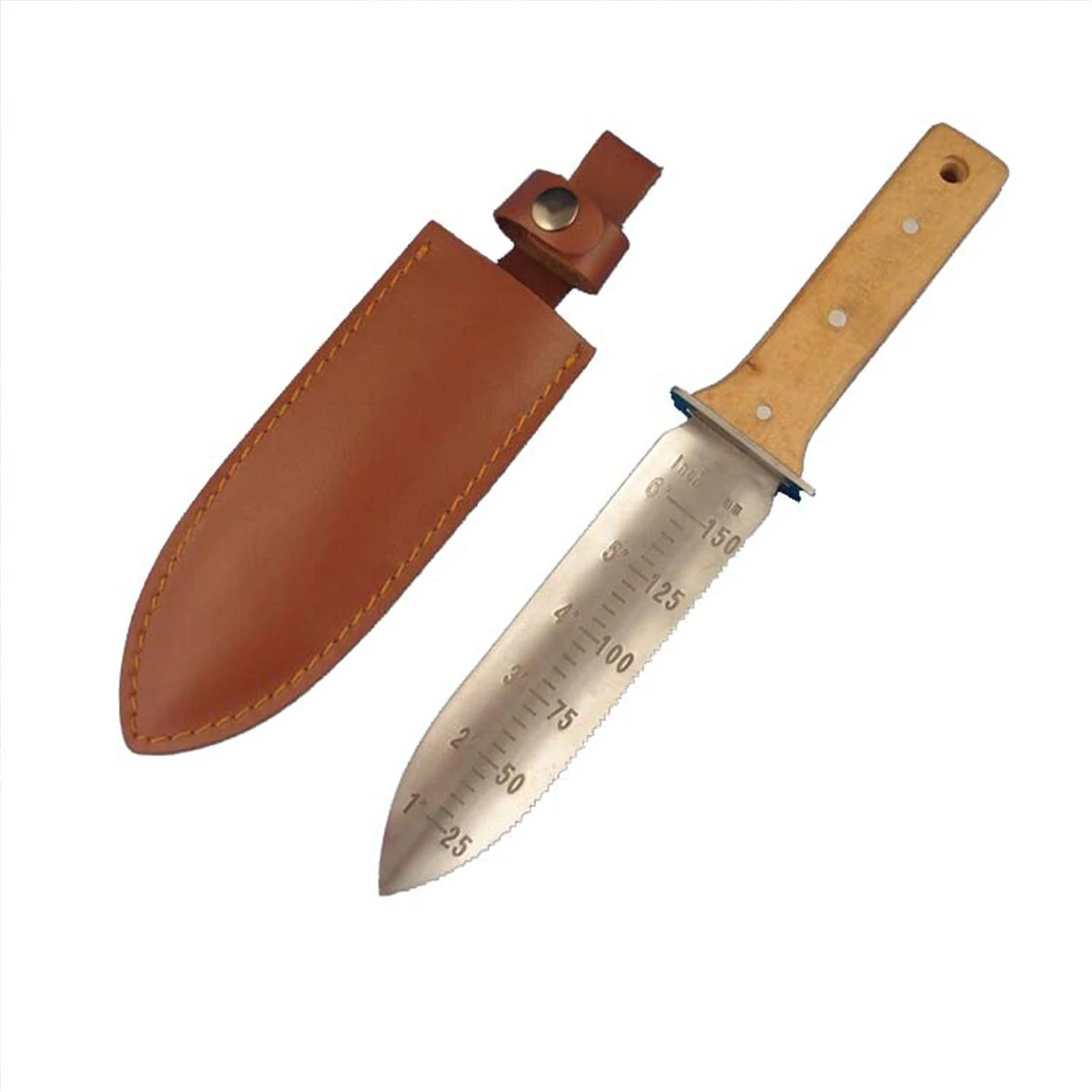 Stainless Steel Weeding Knife - 7.25 Dual-Edge Blade, Ergonomic Wood Handle - Image 3
