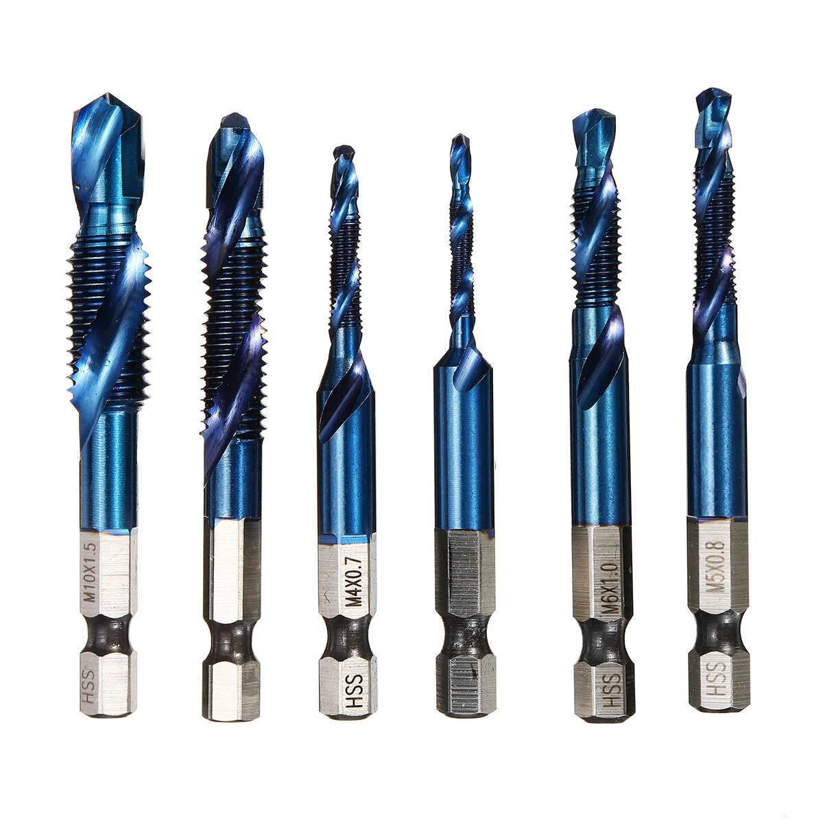 6Pcs M3-M10 Blue Nano Coated HSS Drill & Tap Bits Set | 1/4 Inch Hex Shank - Image 3