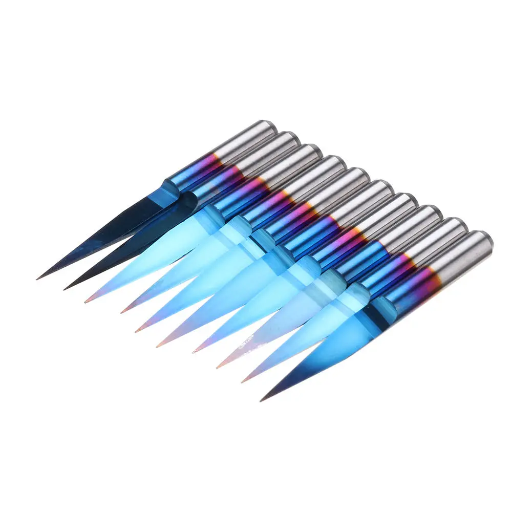 Drillpro 10pcs Nano Coated Carbide Engraving Bits - 0.1-0.3mm 15 Degree Flat Bottom - PCB CNC Router Tool - Image 2