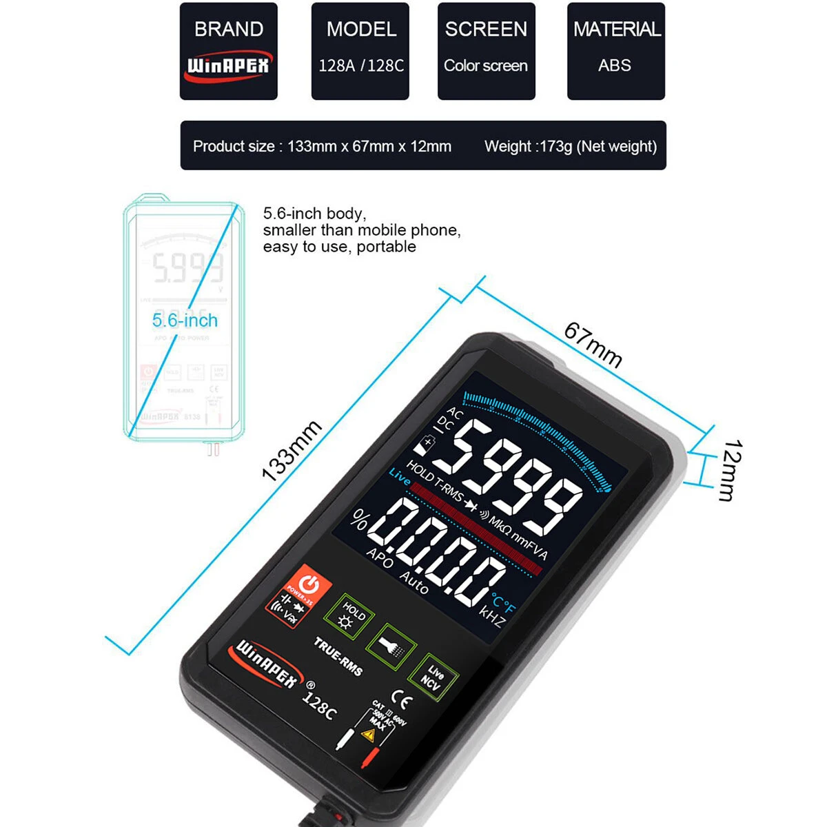 UNI-T UT139C Digital Multimeter - True RMS, Transistor Tester, AC/DC Voltage - Image 3