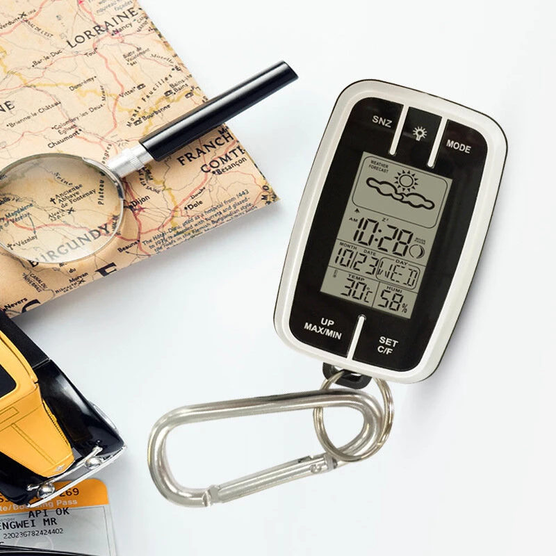 Mini Weather Clock - Portable Thermometer Hygrometer with Backlight, Flashlight & Compass - Image 4