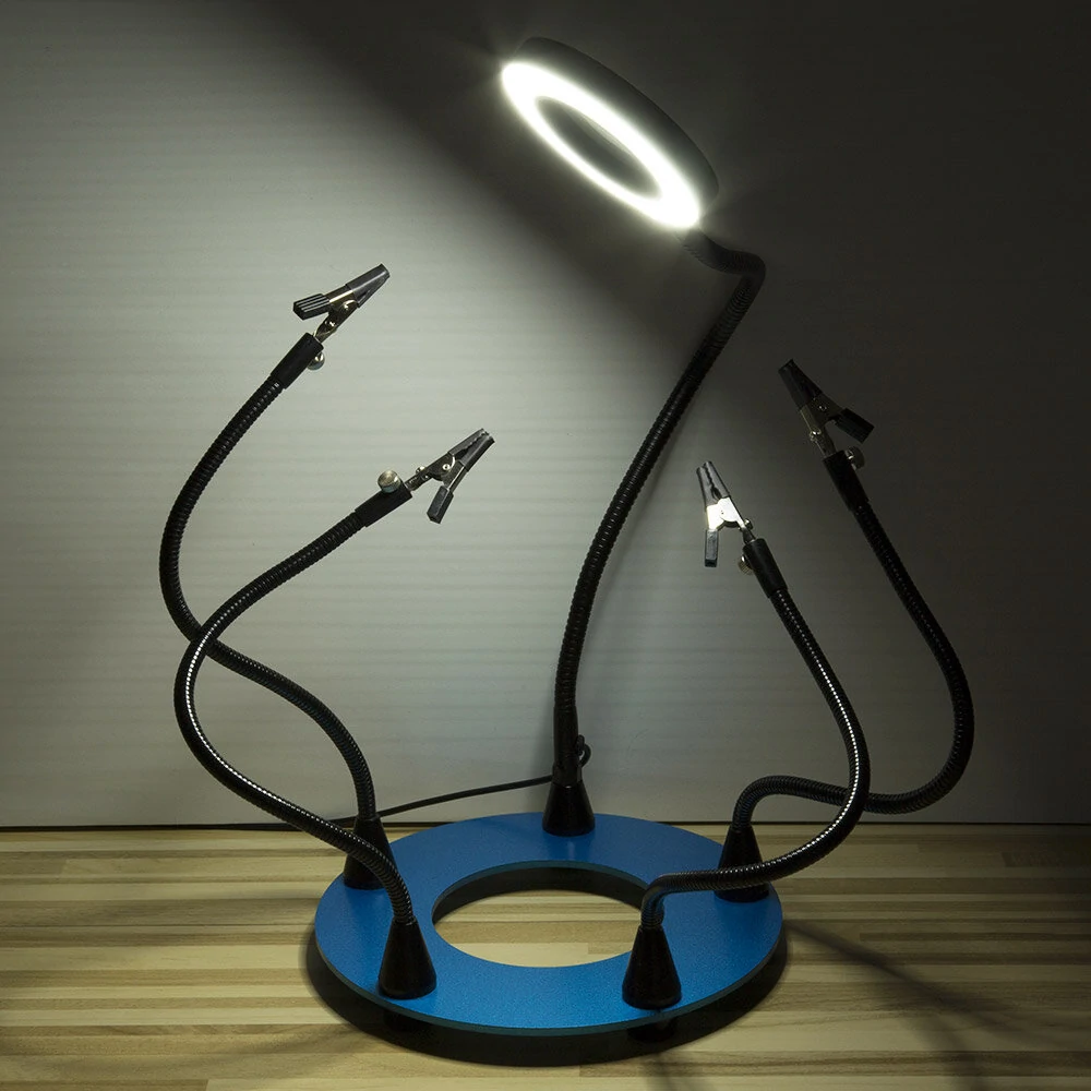 Third Hand Soldering Station - PCB Repair Fixture with 3X Magnifying Glass & USB LED Light - Image 3