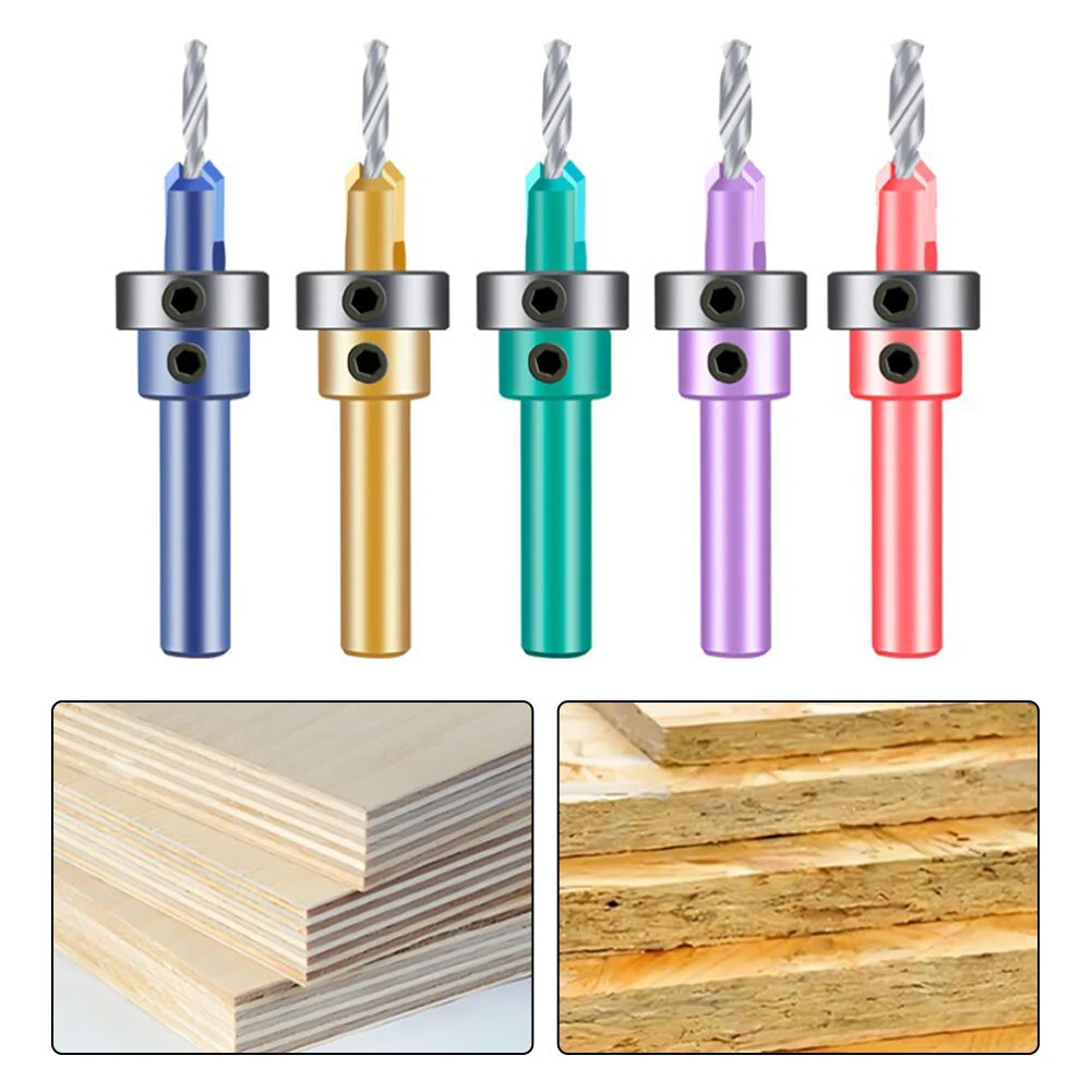 5PCS 8mm Shank HSS Countersink Drill Bit Set | Adjustable Depth Stop for Woodworking - Image 2