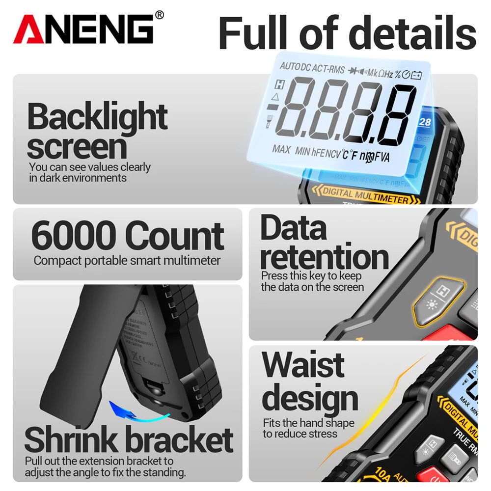ANENG M128 True RMS Digital Multimeter | 6000 Count Auto-Ranging | Backlit Screen - Image 5