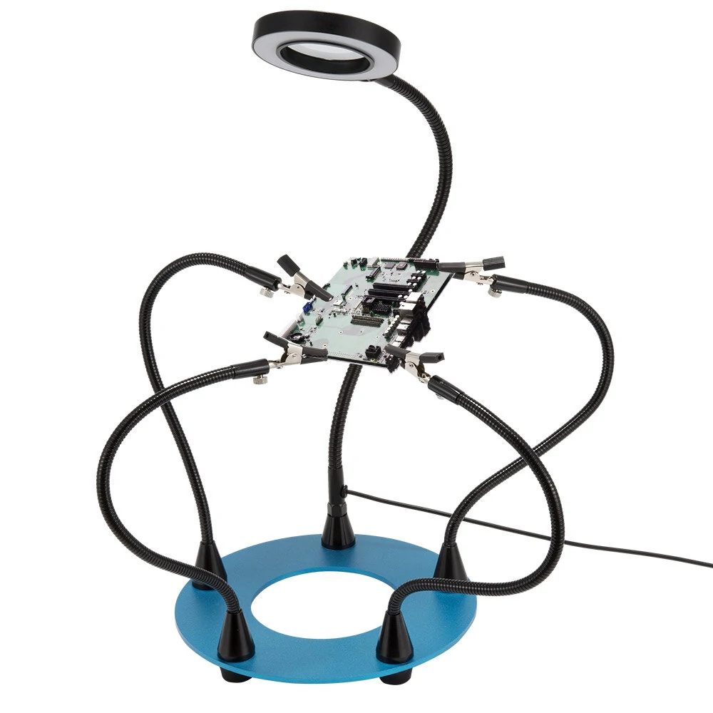 Third Hand Soldering Station - PCB Repair Fixture with 3X Magnifying Glass & USB LED Light - Image 5