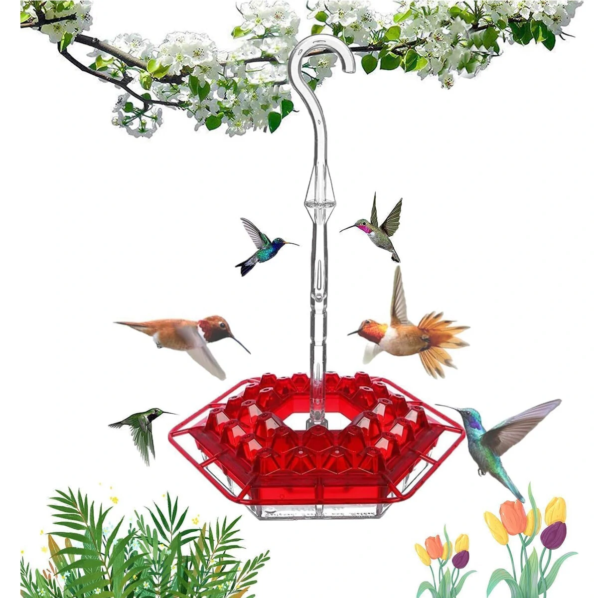 Hand-Blown Hummingbird Feeder - Multi-Feed Ports & Easy Clean - Acrylic Outdoor Hanging Gift - Image 4