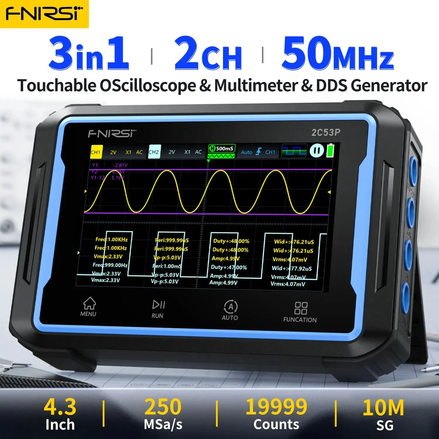 FNIRSI 2C53P 50MHz Oscilloscope | 2CH 250Ms/s - Signal Generator & Multimeter - Image 2