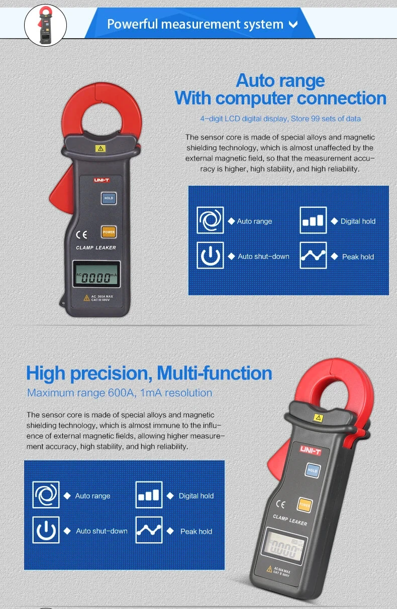 UNI-T UT251C Leak Clamp Meter - 600A High Precision Ammeter | Auto Range RS-232 - Image 2