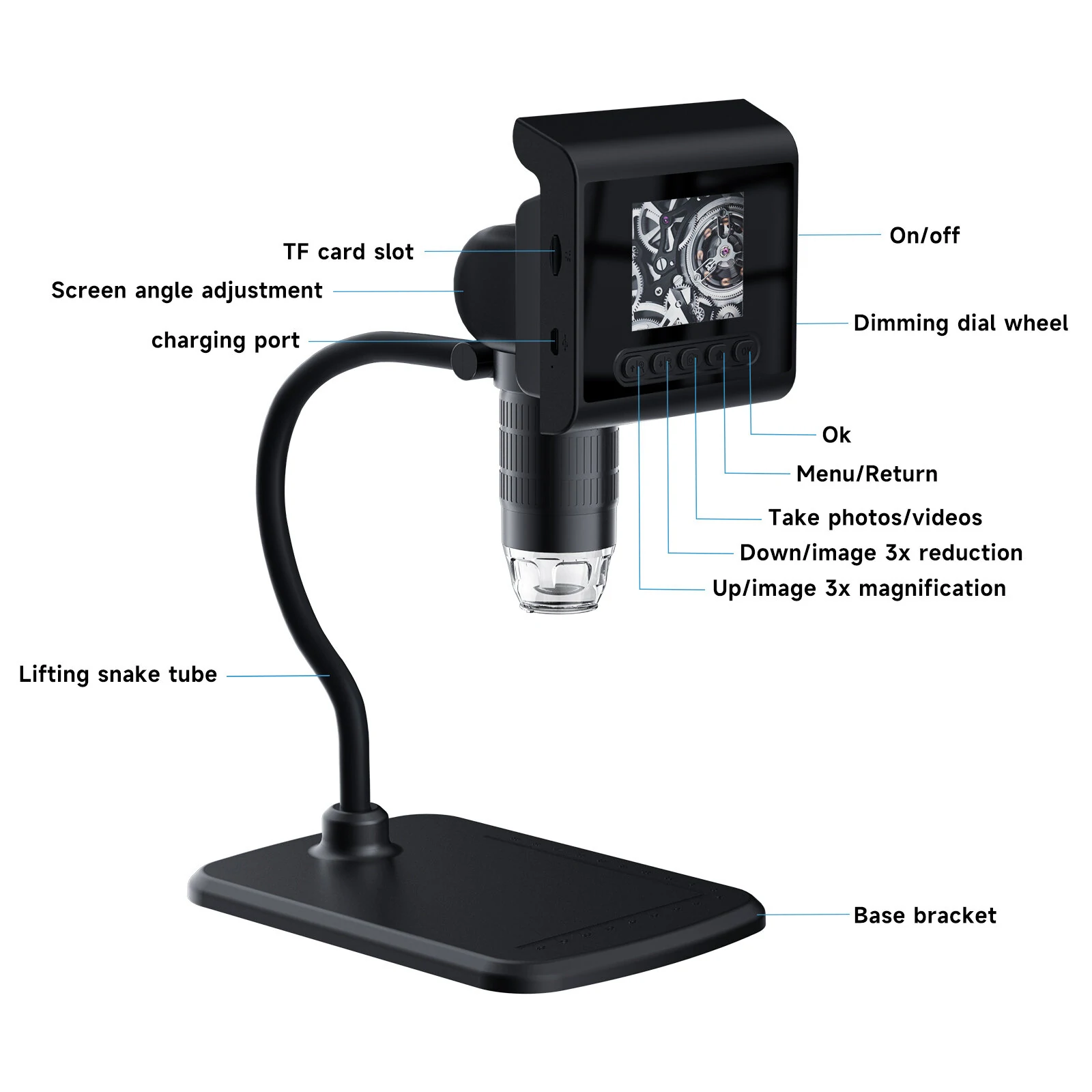 P190 Digital Microscope with 4.3 Screen - 1000x Magnification | 1080P HD | 8 LED Lights - Image 4