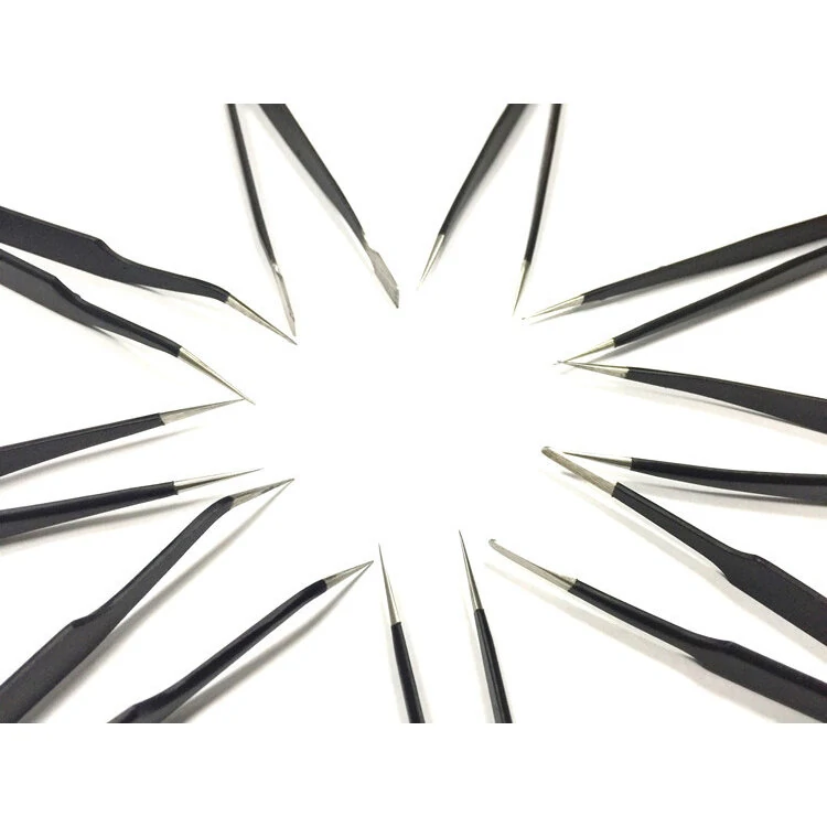 DANIU 9pcs ESD Anti-static Tweezers Set | Stainless Steel with Storage Bag - Image 2