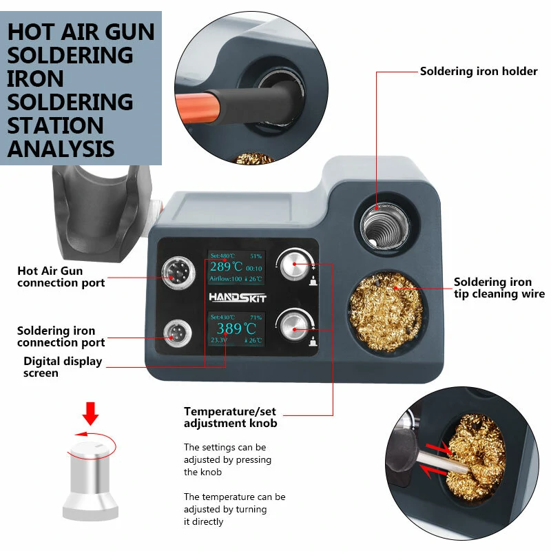 HANDSKIT ST12A 2-in-1 Hot Air Gun & Soldering Station | OLED Digital | Fast Heating - Image 5