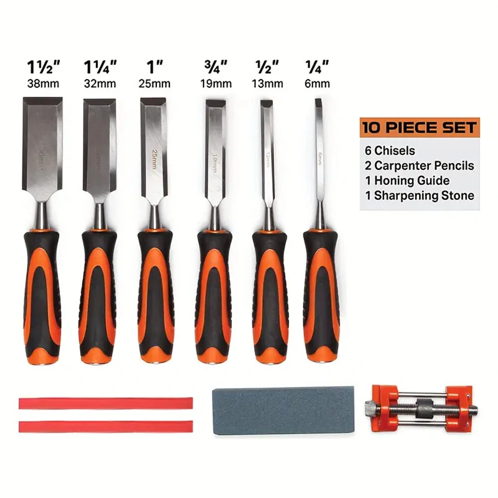 Wood Carving Chisel Set - 10PCS with Sharpening Stone & Guide | Heat-Treated 60 Cr-V Steel - Image 3