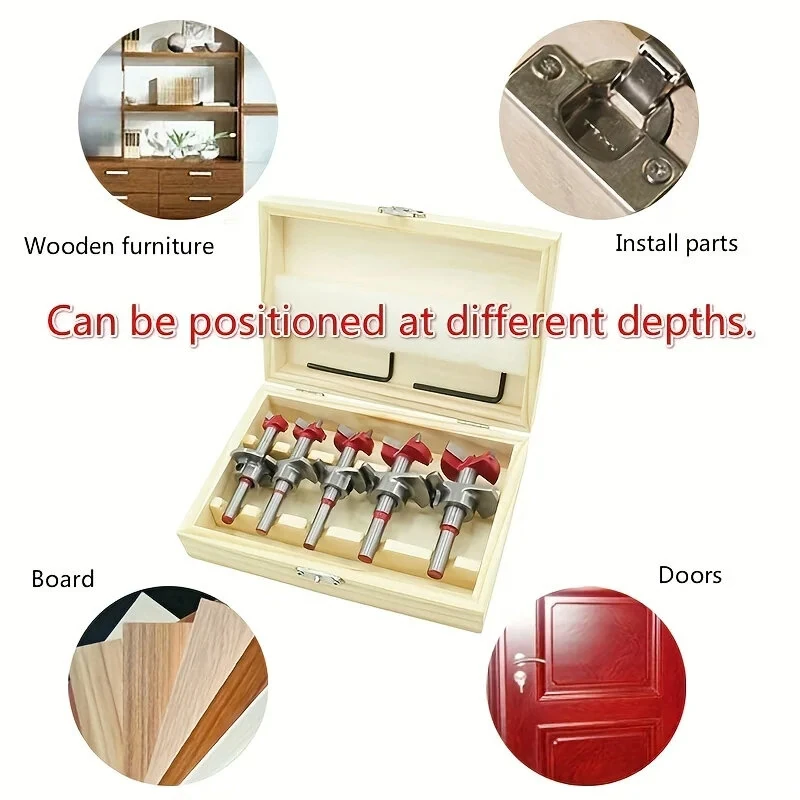 5PCS 15-35mm Hard Alloy Flat Wing Drill Bit Set | Adjustable Hinge Hole Expander - Image 5