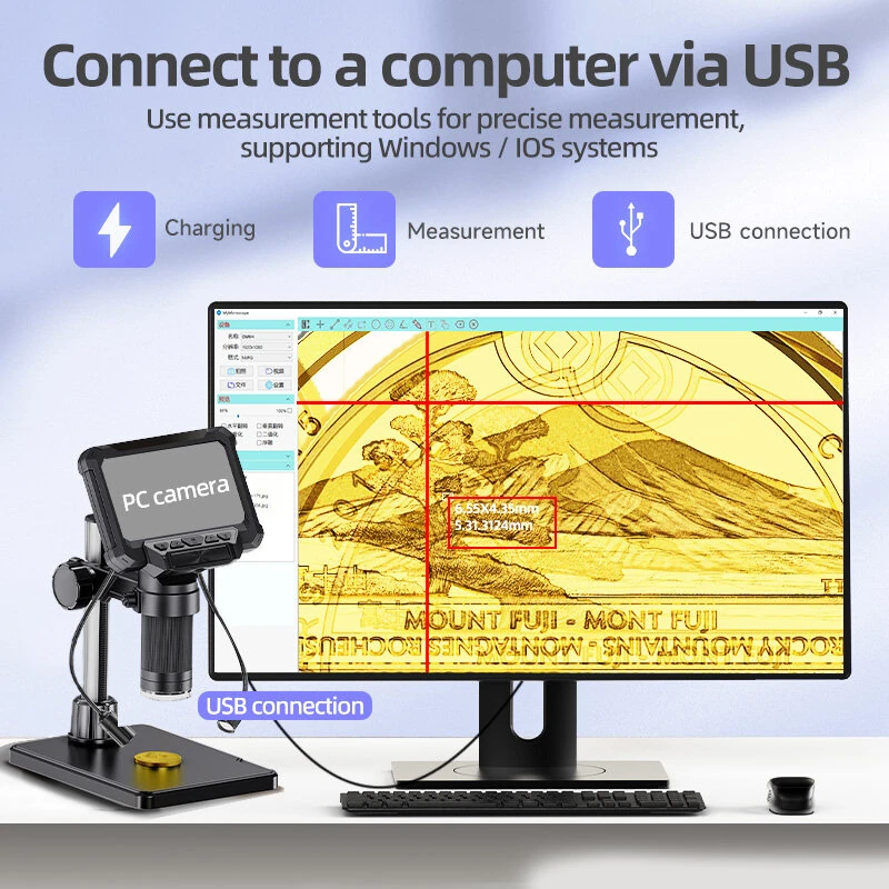 HD Digital Microscope 5X-1000X | 4.3 IPS Screen 12MP 1080P | 8 LED Lights Type-C - Image 3
