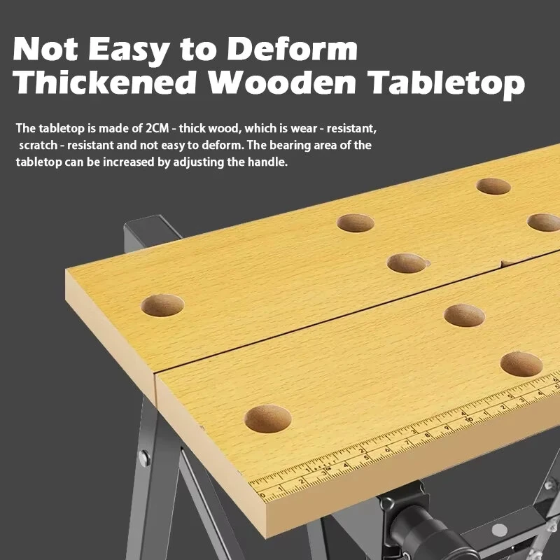 Multi Adjustable Workbench - Foldable Design with Thick Wooden Top & Heavy Load Metal Frame - Image 3