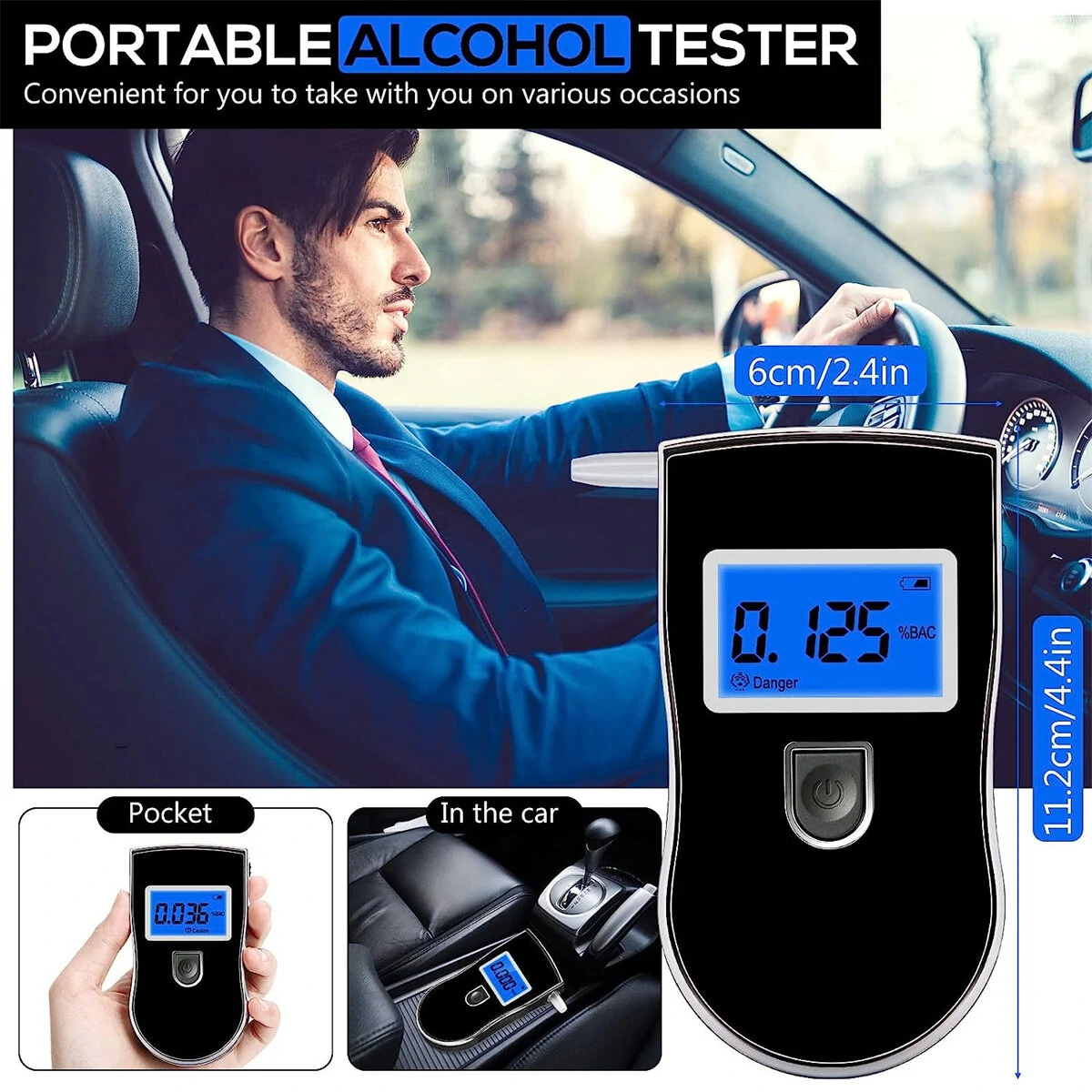 Portable Alcohol Breathalyzer - Professional Grade Accuracy with LCD Screen & 20 Mouthpieces - Image 2