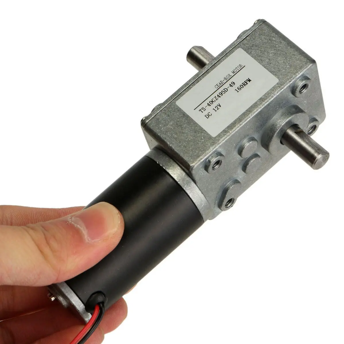 12V 160RPM Worm Gear Reduction Motor - Double Shaft DC Gearbox Motor - Image 3