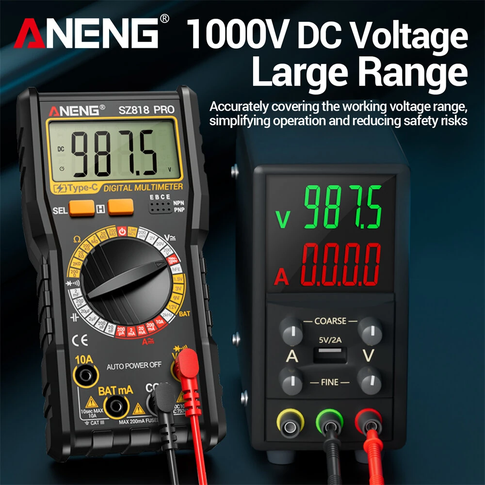 ANENG SZ818PRO Digital Multimeter - True RMS 1000V 10A | Type-C Rechargeable NCV Tester - Image 5