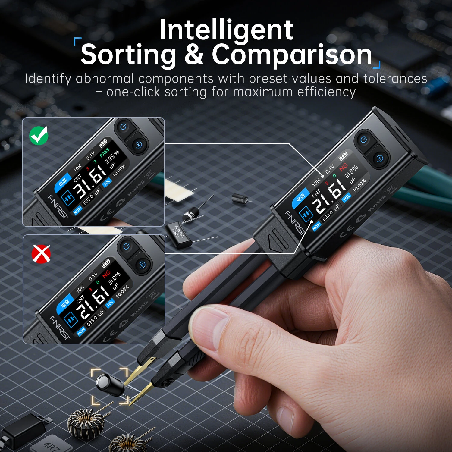 FNIRSI LCR-ST2 Digital Tweezer Bridge | LCR ESR Meter & SMD Tester Tool - Image 3