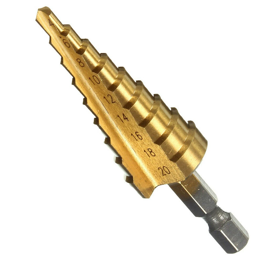 Drillpro 4Pcs HSS Titanium Step Drill Bit Set | 1/4 Inch Hex Shank | 3-32mm - Image 3