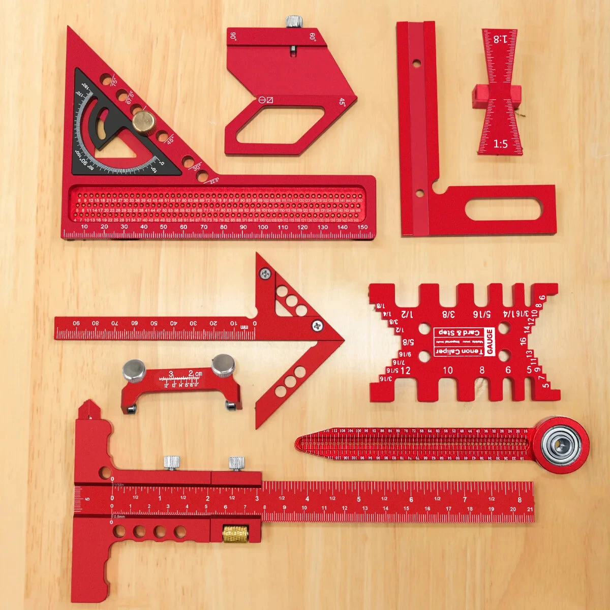 9Pcs Woodworking Square Kit - Aluminum Alloy CNC Tools & Ruler Set | Precision Layout - Image 5