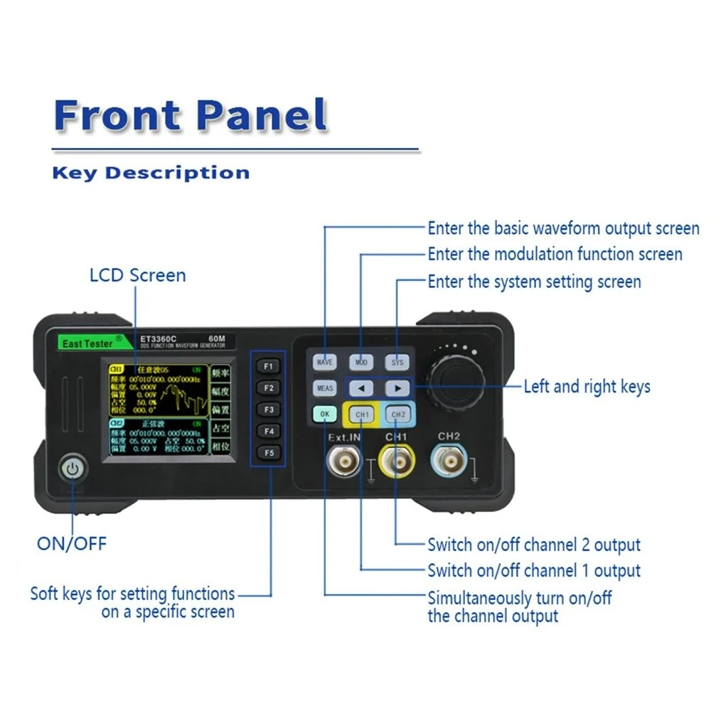 East Tester Dual Channel Arbitrary Waveform Generator - 20MHz 40MHz 60MHz | ET3320C ET3340C ET3360C - Image 4