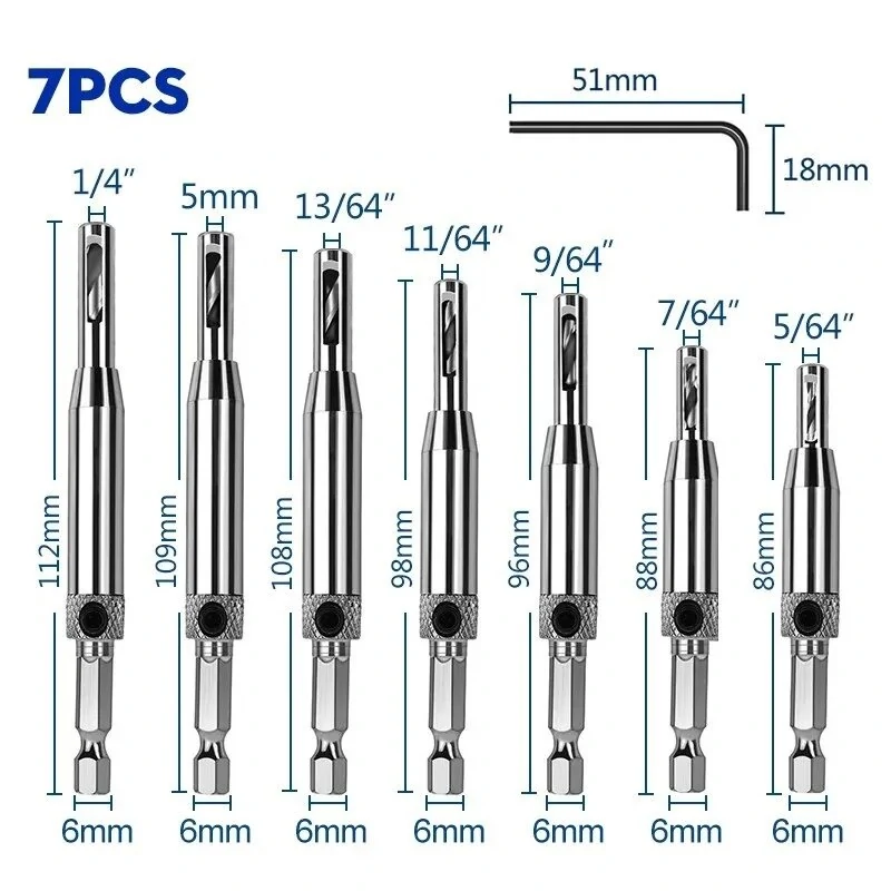 4-7PCS HSS Centering Hinge Drill Bit Set | 5/64-1/4 Inch Door Cabinet Hinge Locator - Image 4