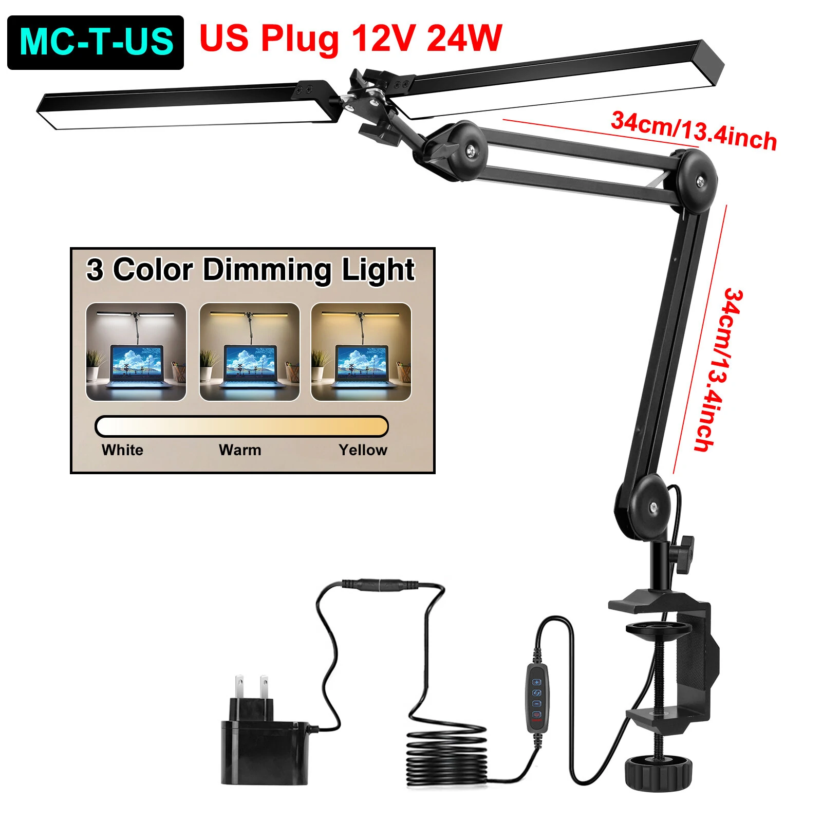 NEWACALOX 12V 24W Welding Desk Lamp - 3 Color Lighting Modes | Table Lamp - Image 2