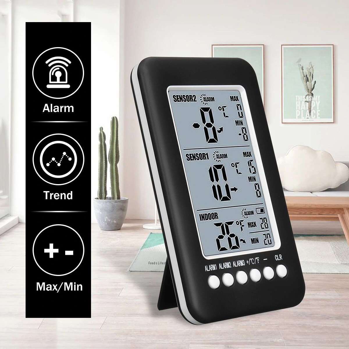 Digital Indoor Outdoor Thermometer - Dual Sensor LCD Display | Max Min Alerts - Image 2