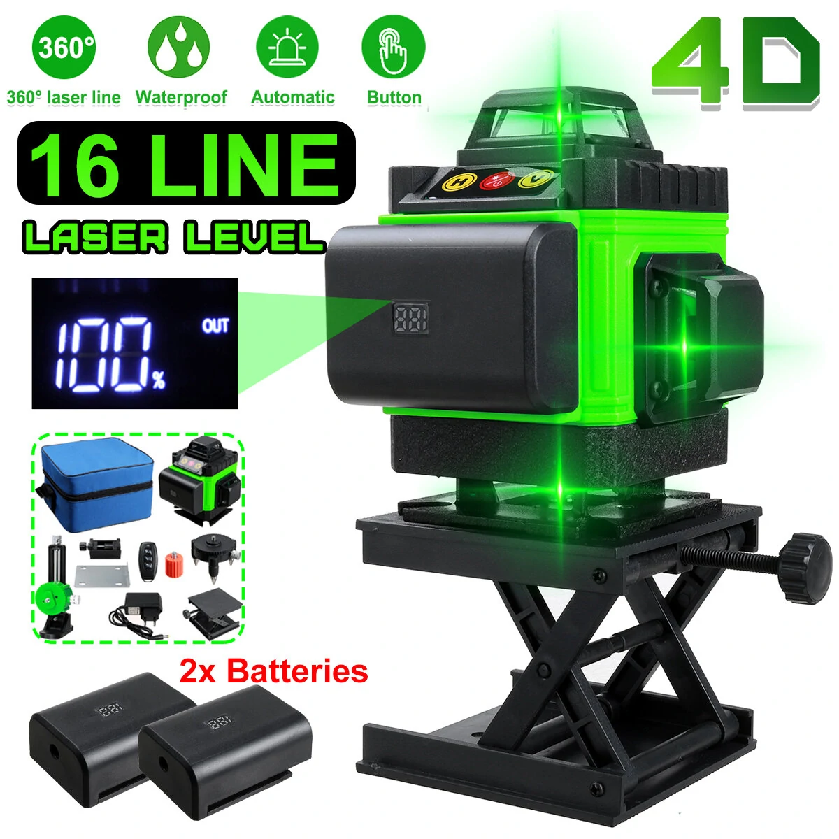 16 Lines 4D Laser Level - Green Self-Leveling Laser - Horizontal & 360° Vertical Cross - Image 2