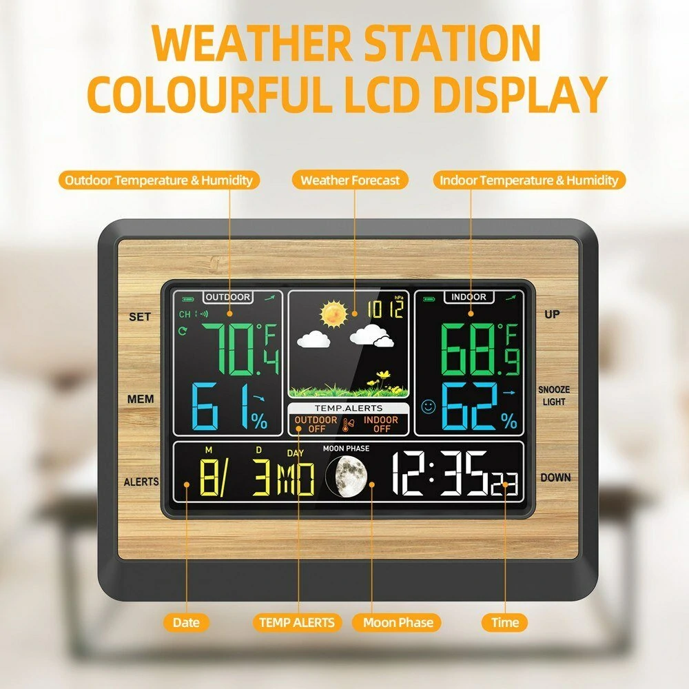 Color Screen Weather Station Clock - Temperature Humidity & Barometric Meter with Moon Phase Display - Image 3