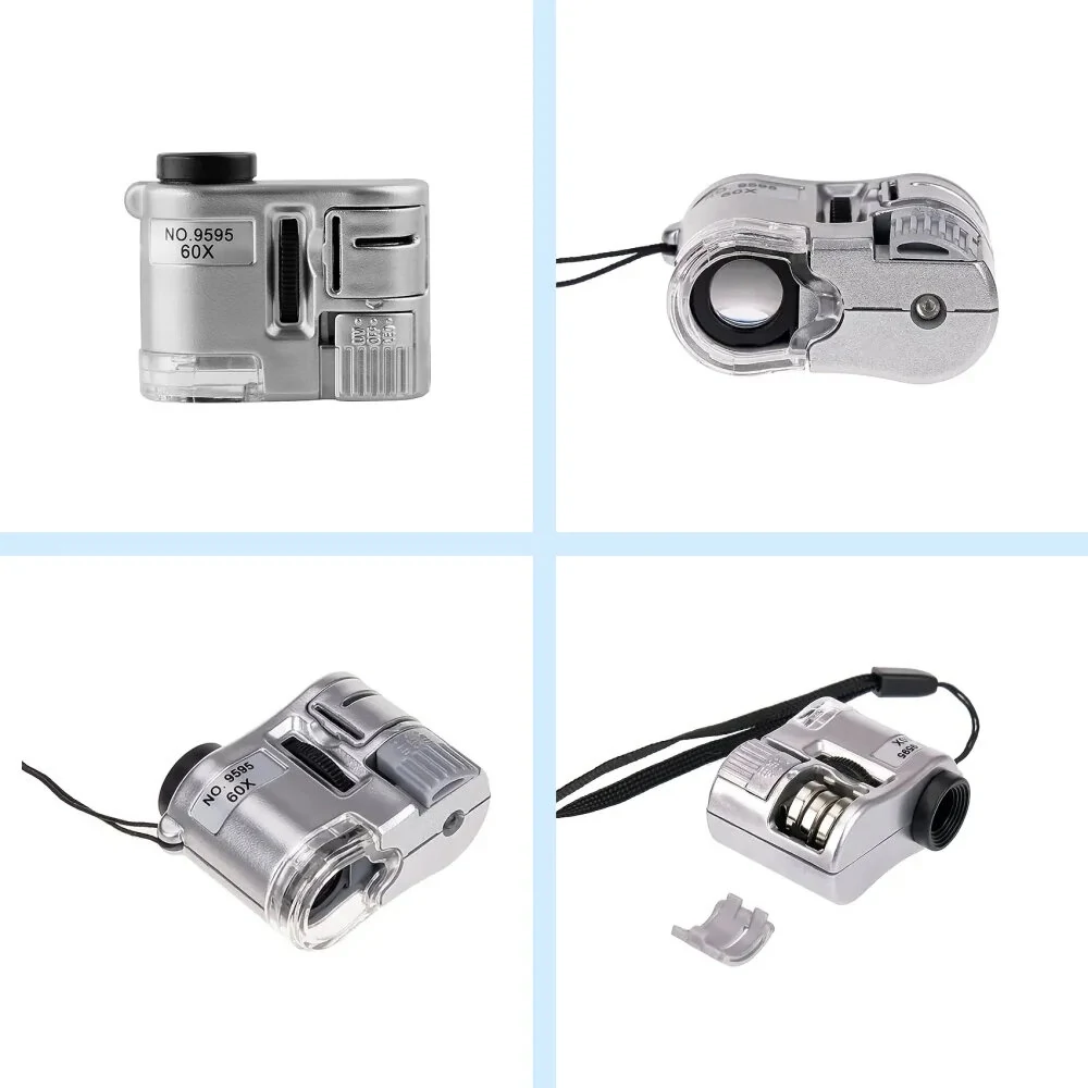 60X Handheld Mini Pocket Magnifier with UV & LED Light | Portable Jeweler Microscope for Inspection - Image 3