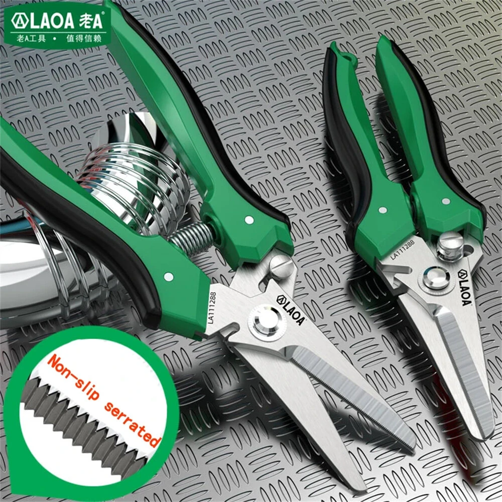 Multifunctional Serrated Electrician's Scissors - 200mm Stainless Steel - ABS Handles & Spring - Image 2