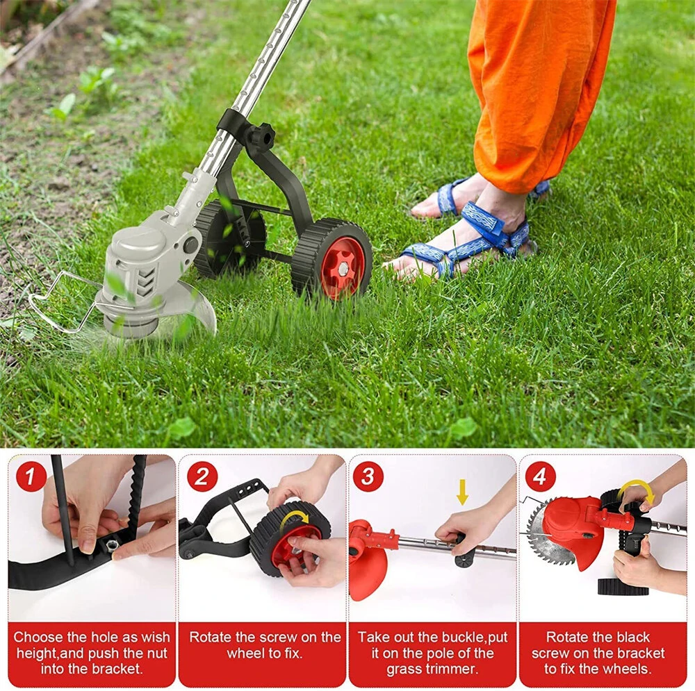 Universal String Trimmer - Adjustable Support Wheels Set for Cordless Grass Trimmer - Image 2