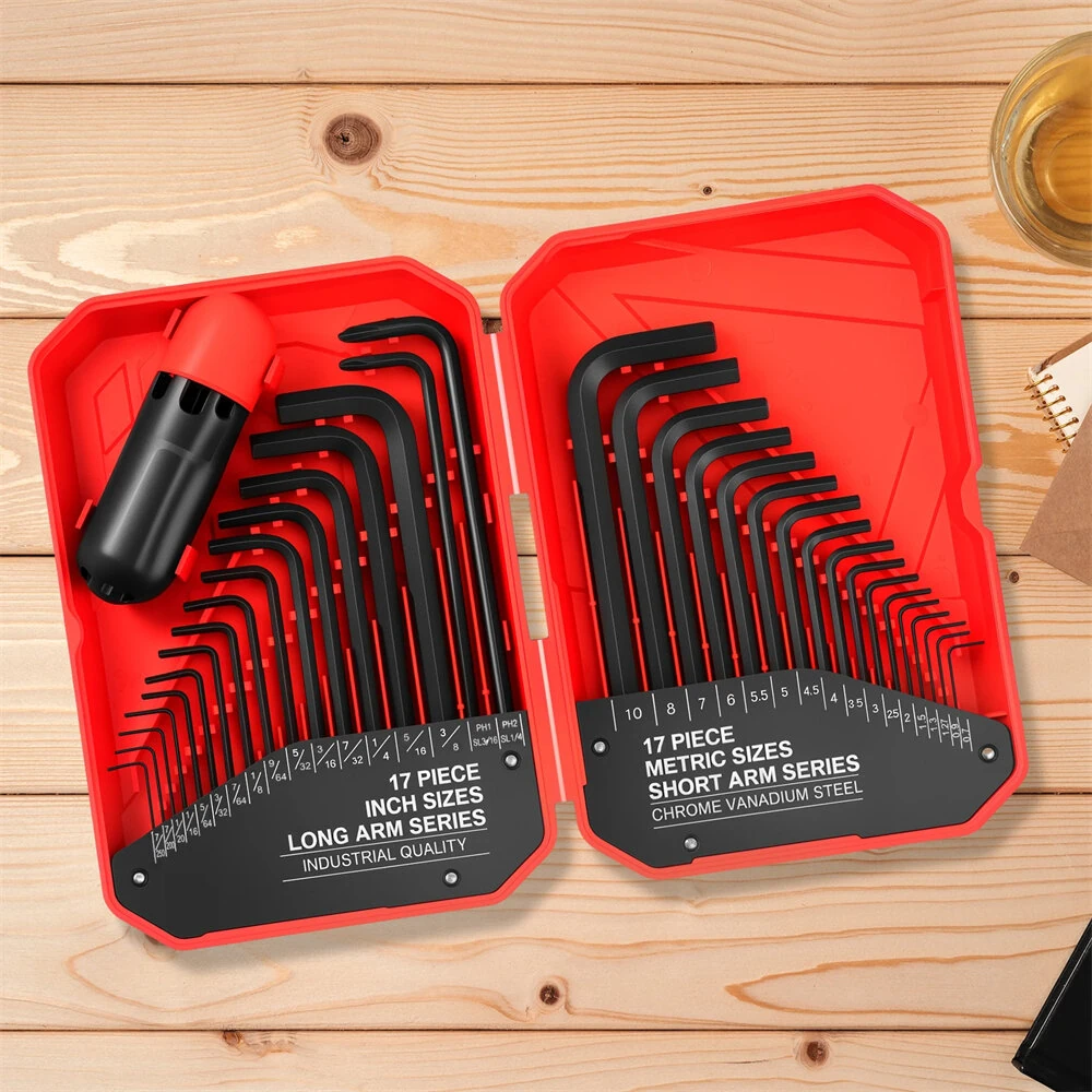 Heat-Treated Steel Allen Wrench Set - 31-Piece SAE & Metric Hex Keys - Black-Oxide Finish - Image 3