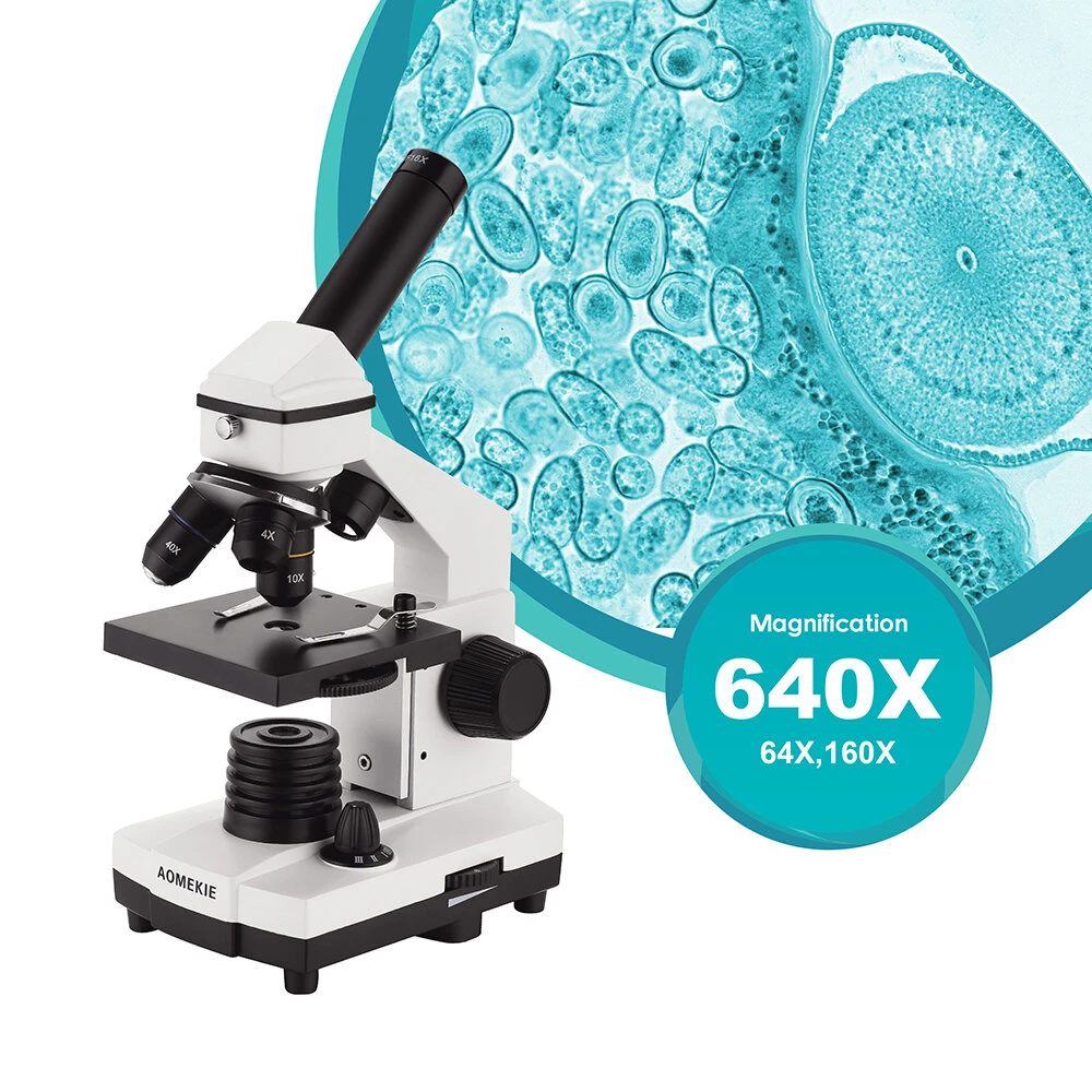 AOMEKIE Biological Microscope 64X-640X | LED Illumination & Phone Holder - Image 2