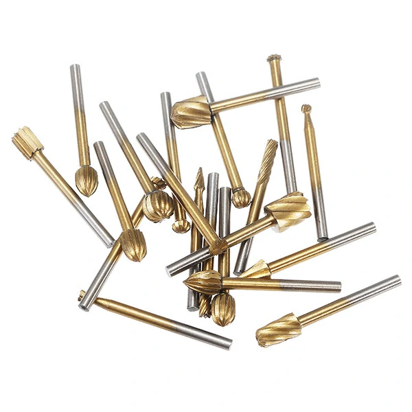 Drillpro 20Pcs Titanium Coated HSS Rotary File Bits | Wood Carving Milling Set - Image 5
