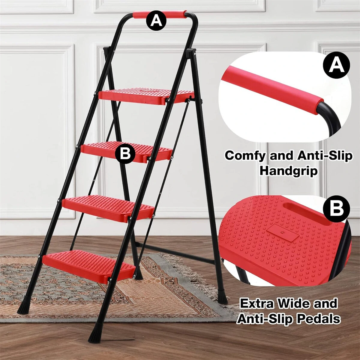 US Direct Portable Folding Ladder - 4 Step Anti-Slip Wide Pedal for Home Office Garden - Image 3