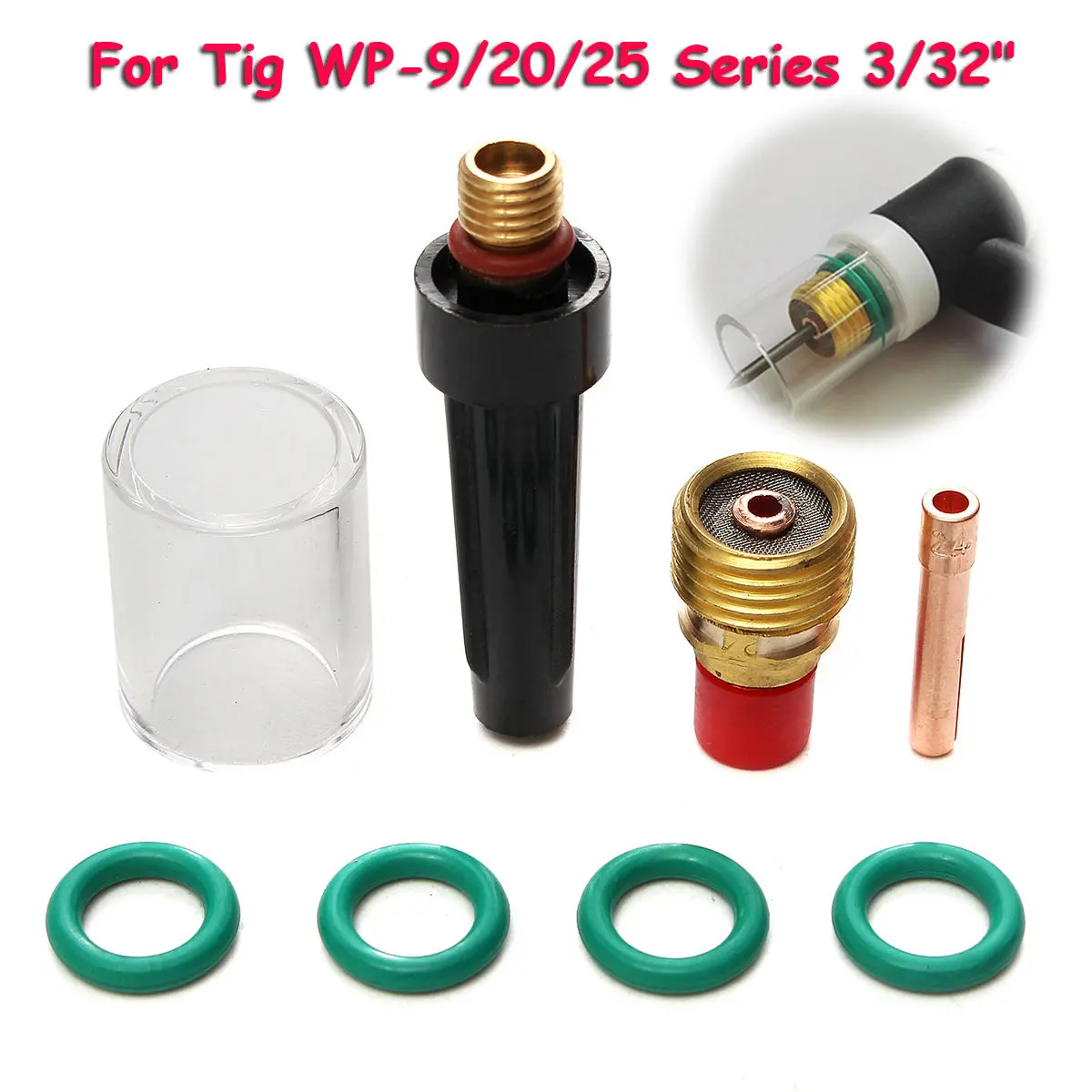 8Pcs 3/32in TIG Welding Torch Gas Lens Pyrex Cup Kit for WP-9/20/25 Series - Image 2