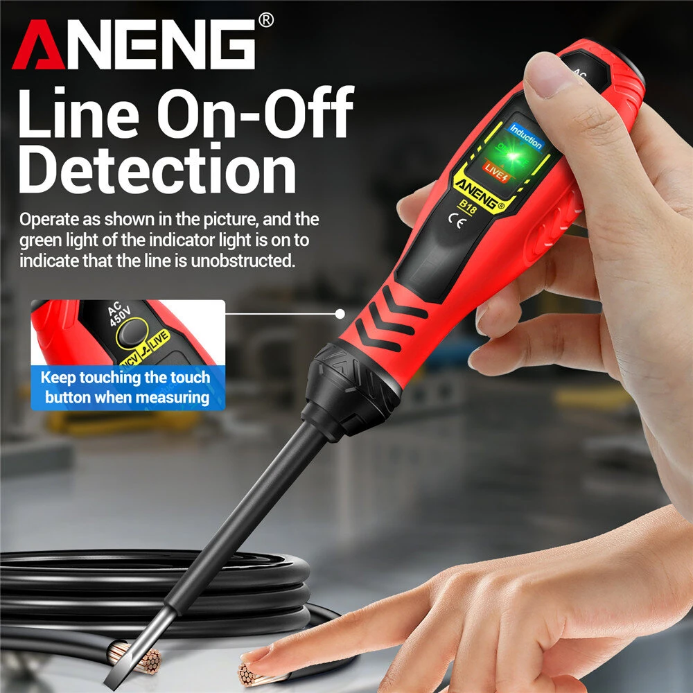 ANENG B18 Voltage Tester Pen - Non-Contact AC 450V | LED Indicator & Insulated Handle - Image 3
