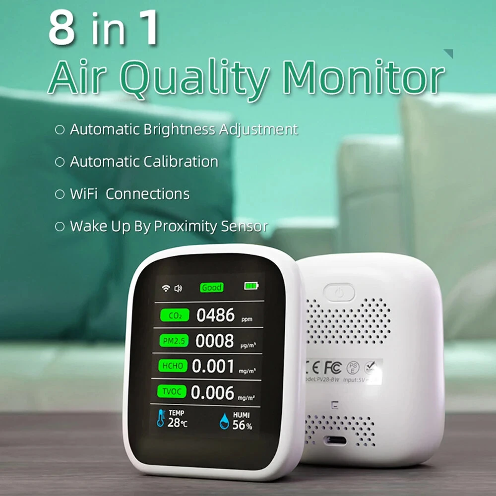 Tuya WIFI Air Quality Monitor - 8-in-1 CO2 HCHO TVOC PM2.5 Tester | Temp & Humidity - Image 2