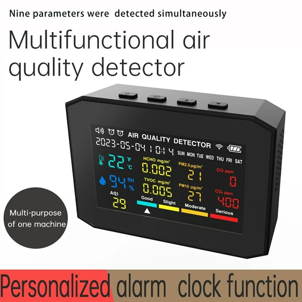9in1 Portable Air Quality Meter - PM2.5 CO2 TVOC HCHO Tester | Temp & Humidity - Image 2