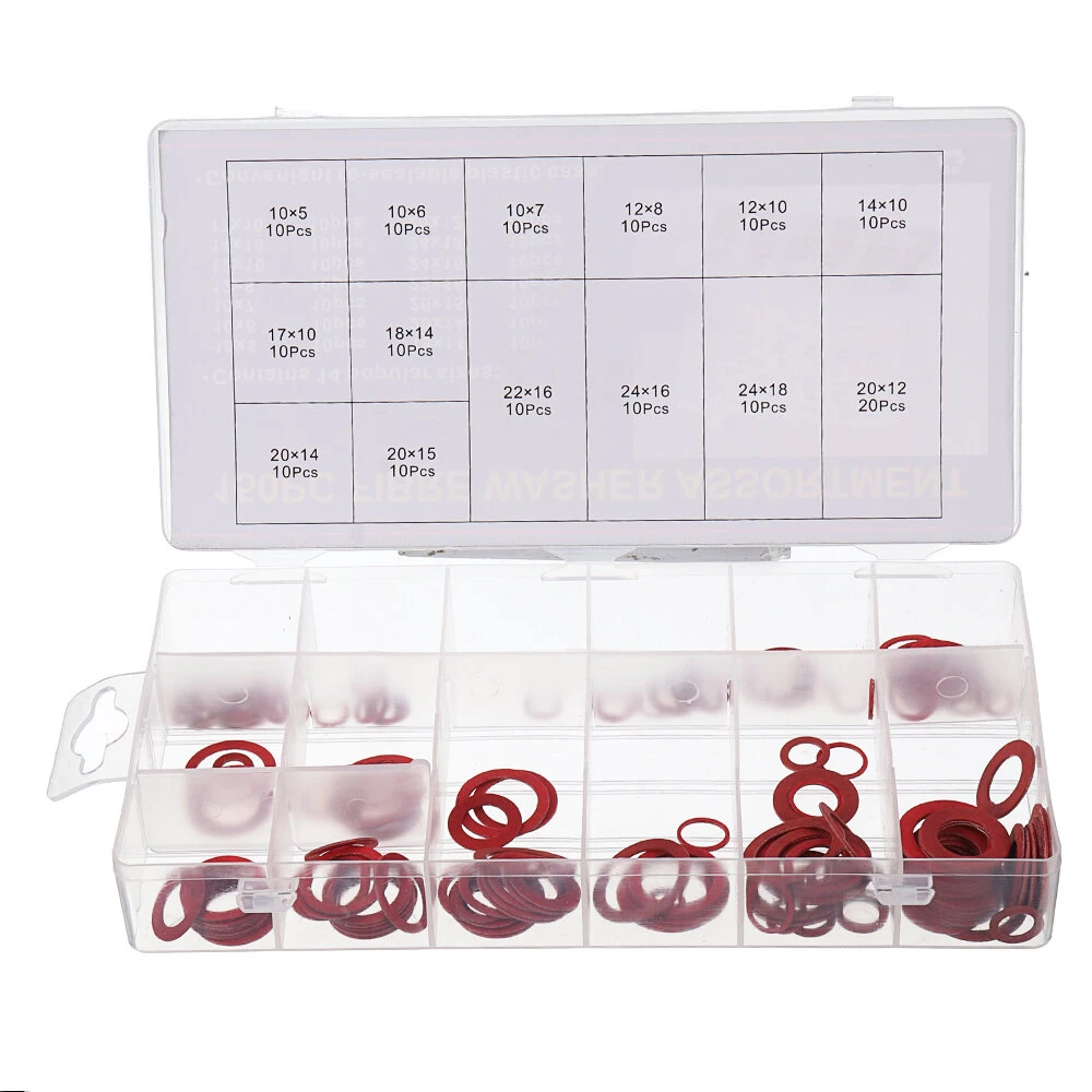 150/600pcs Steel Sealing Washer Assortment - Red Flat Ring Gaskets for Fittings - Image 2